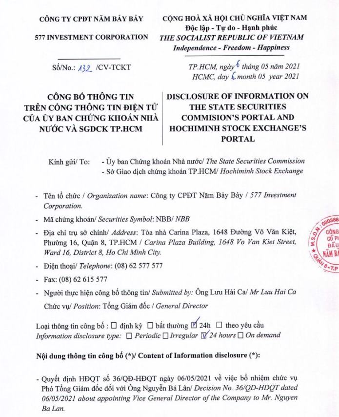 CBTT-Bổ nhiệm ông Nguyễn Bá Lân giữ chức vụ Phó Tổng Giám đốc