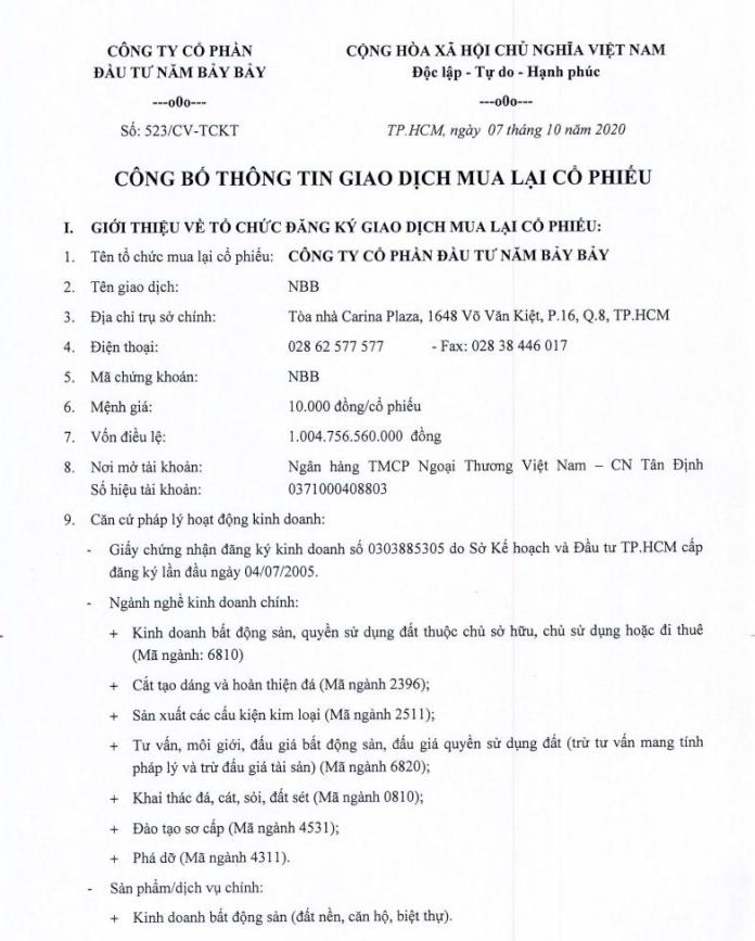 CBTT-Giao dịch mua lại cổ phiếu quỹ