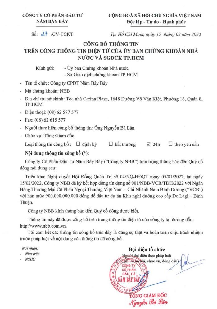 CBTT – Ký kết HĐ tín dụng để đầu tư dự án De Lagi