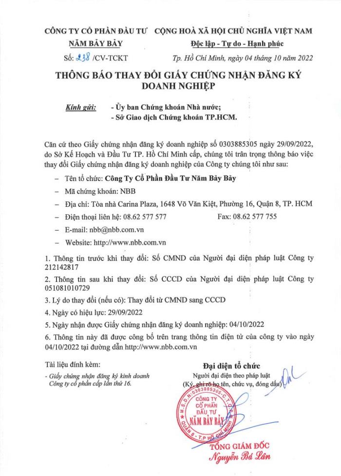 Thay đổi GCN đăng ký doanh nghiệp lần 16