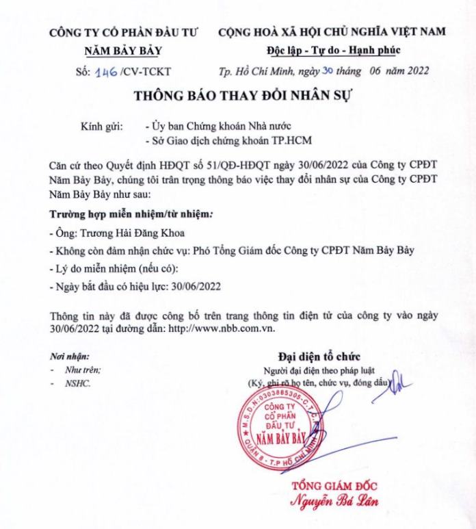 CBTT-Thông báo thay đổi nhân sự