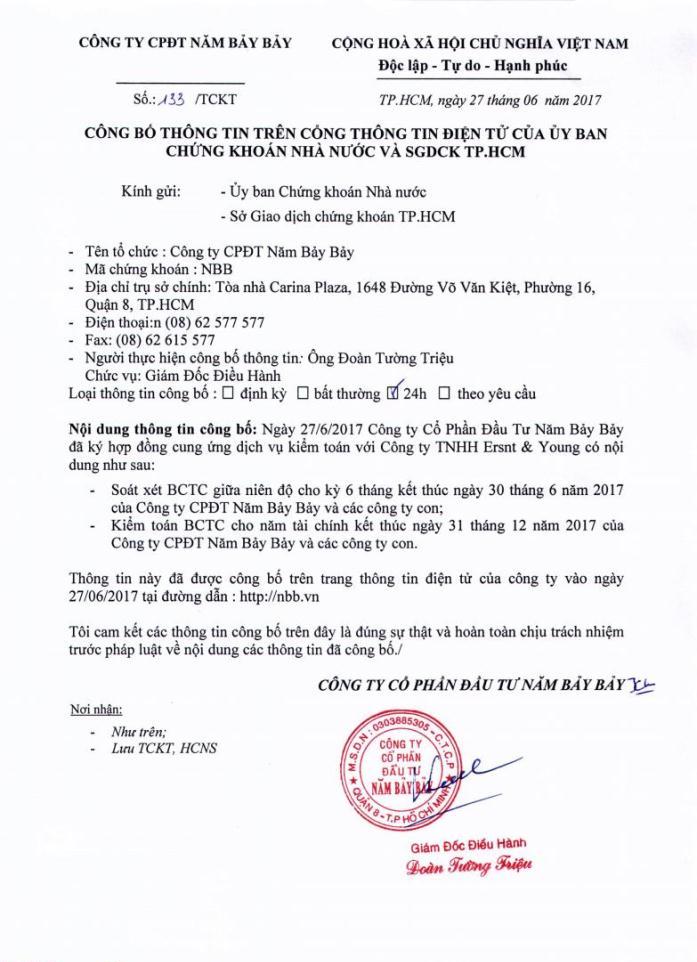 Thông báo ký kết hợp đồng kiểm toán BCTC năm 2017